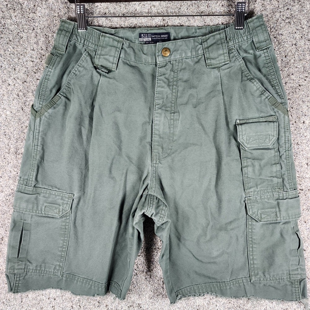 5.11 Tactical Cargo Shorts Mens 34 Green Cutoff Raw Hem Utility Good